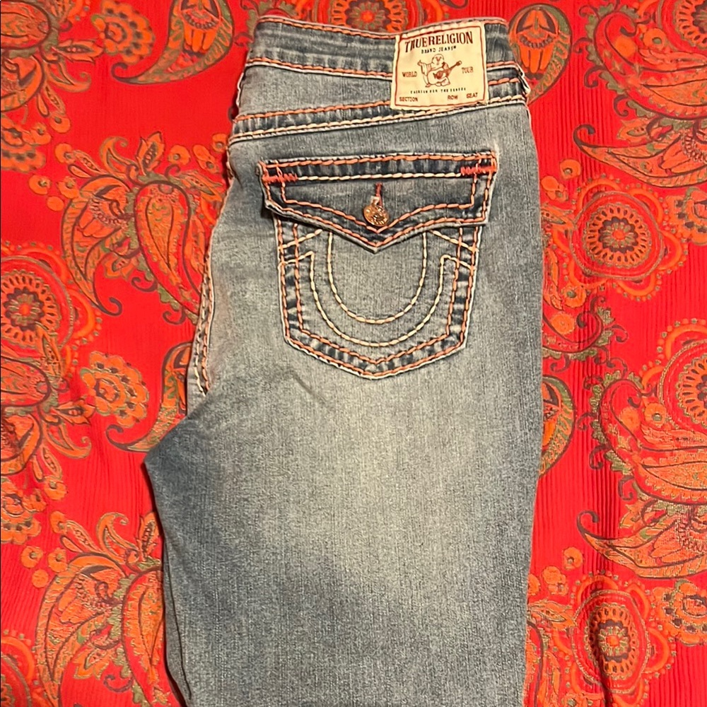 True Religion Blue Skinny Jeans with Vintage Distressing